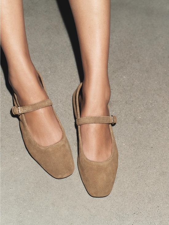 Zara Shoes - Zara Suede Ballet Flats Dark Tan Size 7.5